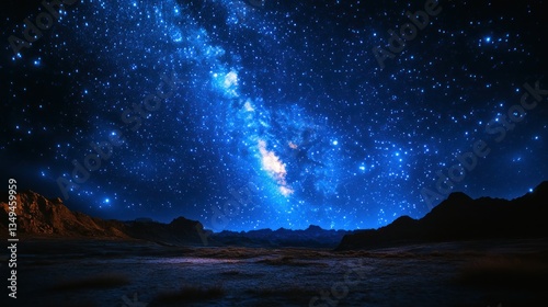 Starry night over desert mountains