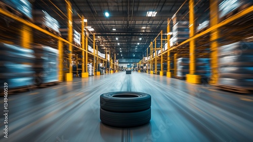Car Tires in Warehouse, Reflecting the Efficiency and Organization of the Automotive Industry's Parts Storage and Distribution photo