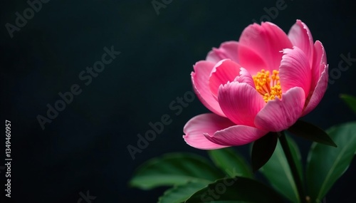 Bold peony blooms, lush foliage, dark background , rich, dramatic, green