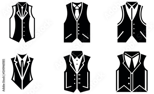 Stylish Black and White Formal Vest Icons for Design
