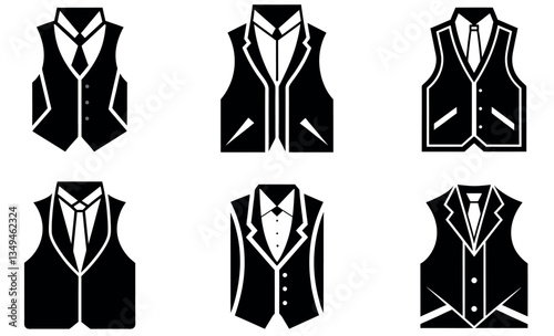 Stylish Black and White Formal Vest Icons for Design