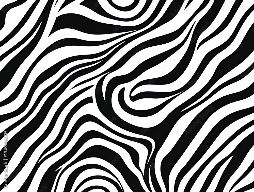 Abstract black and white zebra pattern with wavy lines and organic shapes creating a seamless animal print background, perfect for textile design, wallpaper, or modern graphic elements in fashion Abstract black and white zebra pattern with wavy lines and organic shapes creating a seamless animal print background, perfect for textile design, wallpaper, or modern graphic elements in fashion