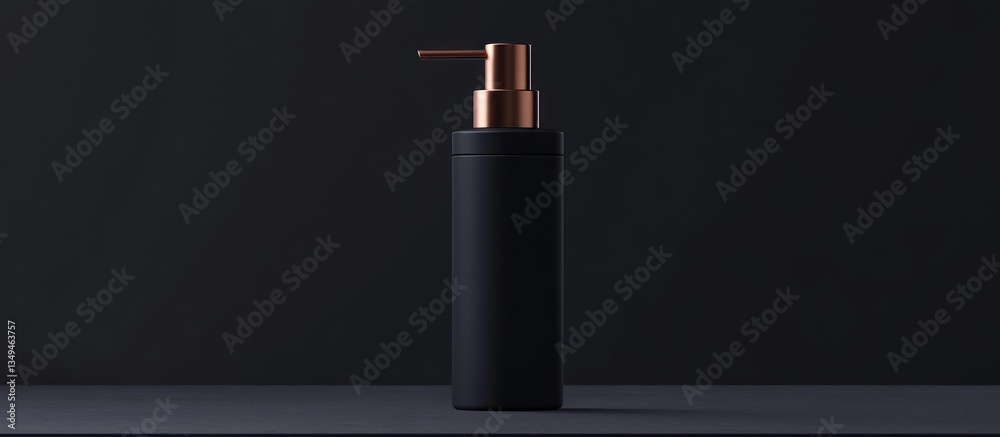 Fototapeta premium An elegant black soap or lotion dispenser against dark background