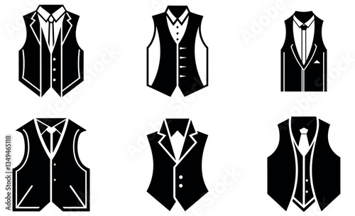 Stylish Black and White Formal Vest Icons for Design
