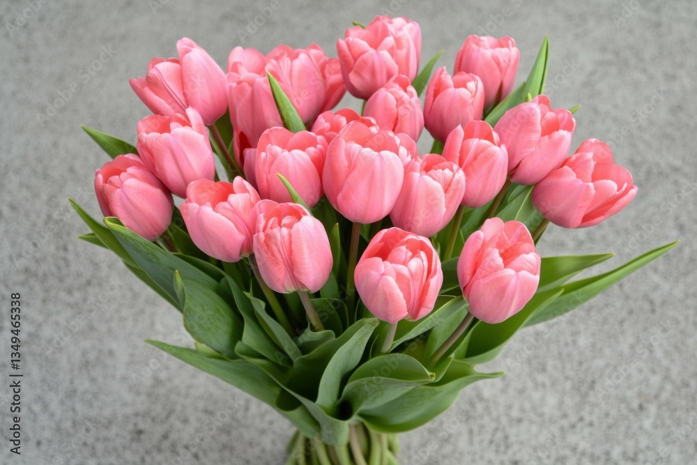 Obraz premium Pink Tulip Bouquet on Gray Background