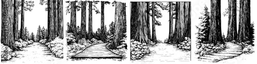 Pathways through a tranquil forest with towering trees and serene surroundings invite exploration and relaxation