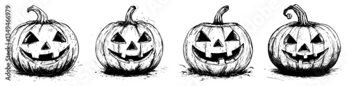 Intricate designs of Halloween pumpkins showcasing various expressions during autumn festivities