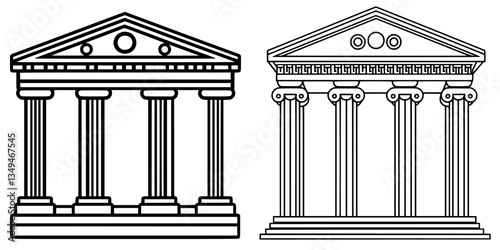 Classic architectural elements featuring corinthian columns in a digital line art style for educational and design purposes