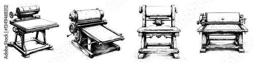 Collection of vintage printing presses showcasing design evolution from past to present
