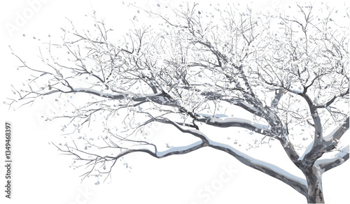 Snowy winter tree branches vector, frost-covered tree branches, isolated PNG background, winter season, snow-covered branches, cold weather, frozen landscape, wintertime theme