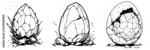 Cracked egg illustrations showing the stages of hatching progress in a simple black and white design