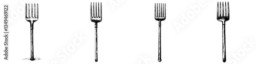 Sets of vintage forks displayed in a row showcasing different designs and styles from various eras
