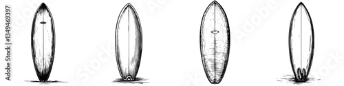 Different designs of surfboards displayed showcasing craftsmanship and style variations