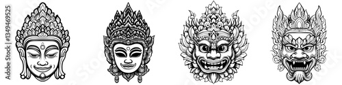 Traditional Balinese masks displayed in intricate designs showcasing cultural artistry and history