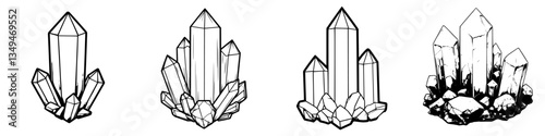 Crystals in various formations showing their unique shapes and textures against a plain background