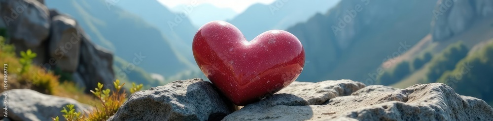 Obraz premium Heart-shaped stone nestled in mountain terrain of Terskey Alatoo mountains, nature, heart shaped stones