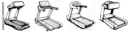 Various designs of treadmills showcasing evolution in home fitness equipment for different workout preferences