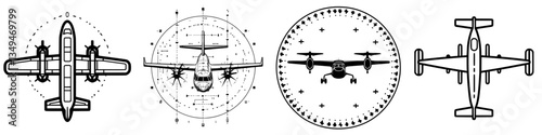 Various aircraft designs showcasing their top views with intricate details and specifications