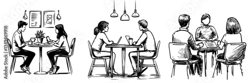 Couples and friends engage in conversation at a cozy cafe during a relaxed afternoon meet-up