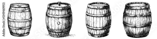 Varied wooden barrels showcase craftsmanship and design from different perspectives