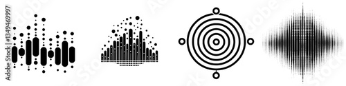 Abstract sound wave designs with varying patterns and shapes suitable for artistic and modern applications