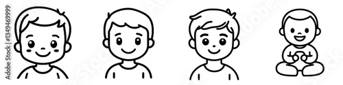 Boy's development stages illustration showing progression from baby to toddler to child to young boy