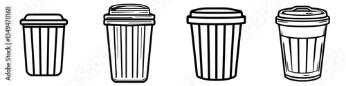 Different styles of trash bins lined up on a surface highlighting design and functionality in urban settings
