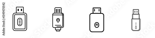 Various USB connectors and adapters displayed in linear arrangement on a plain background
