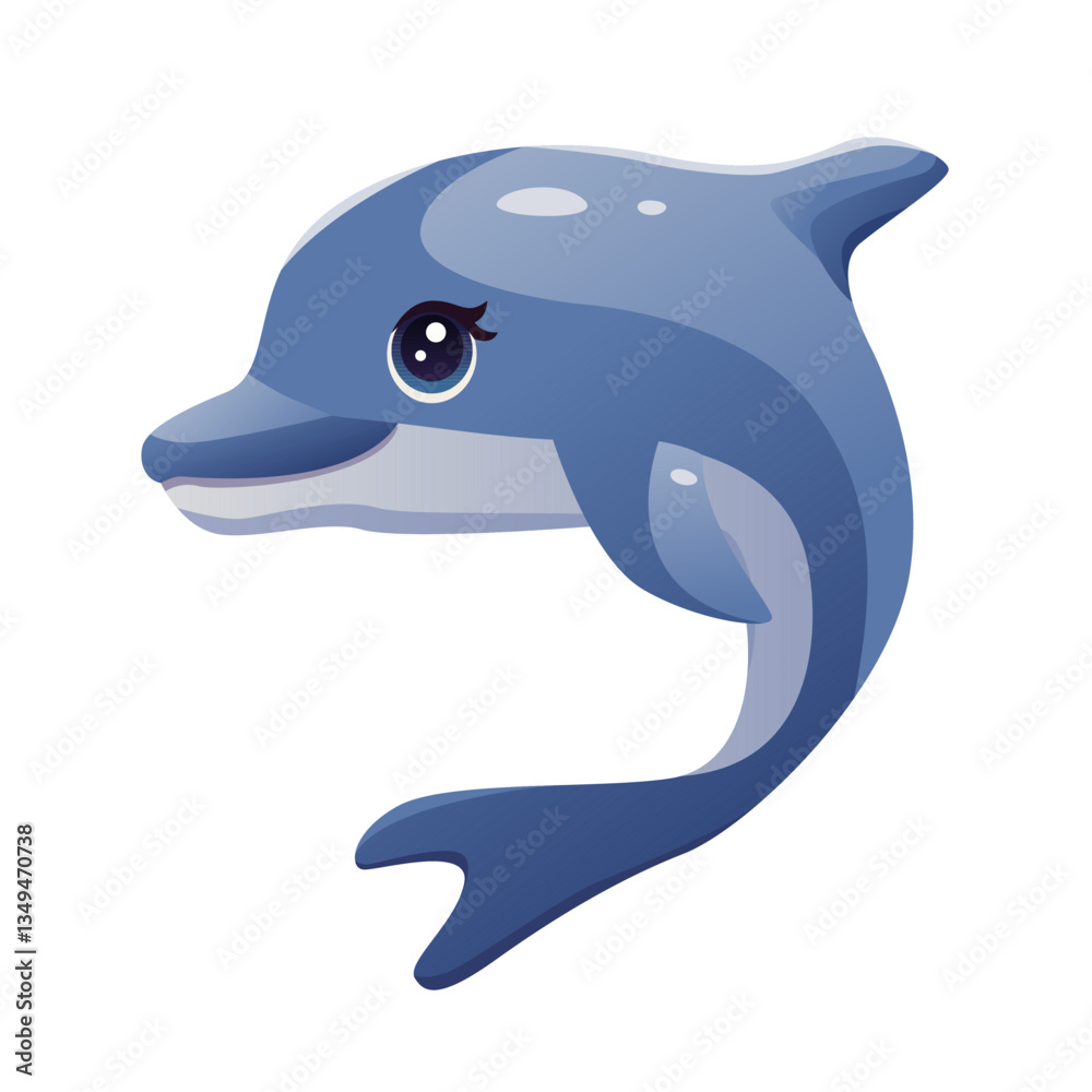 Fototapeta premium Cute kawaii dolphin isolated on white background. Sea animal. Vector Illustration.