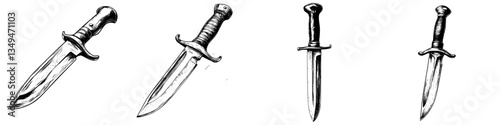 Detailed illustrations of various dagger designs showcasing craftsmanship and historical significance