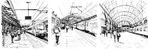 Busy train station during peak hours with travelers waiting for their journeys on multiple platforms
