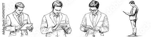 Businessman engaged with a tablet while evaluating information in a professional setting