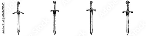 Different styles of swords displayed on a neutral background showcasing various designs and details from ancient weaponry