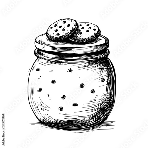 Homemade cookies in a glass jar sitting on a kitchen countertop with a cozy atmosphere