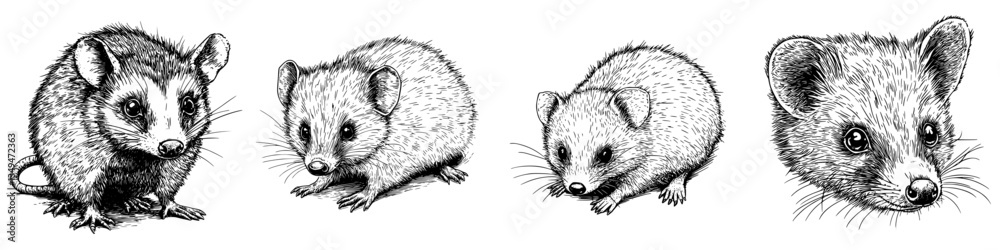 Illustrations of small mammals showcasing diverse species and characteristics in a detailed artistic style Illustrations of small mammals showcasing diverse species and characteristics in a detailed artistic style