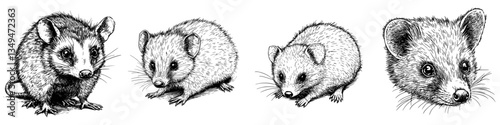Illustrations of small mammals showcasing diverse species and characteristics in a detailed artistic style