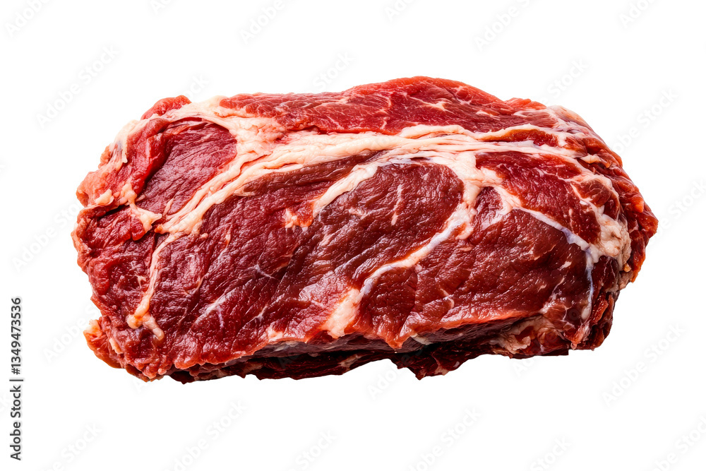 Freshly cut raw beef roast displays marbling texture, cut out transparent Freshly cut raw beef roast displays marbling texture, cut out transparent
