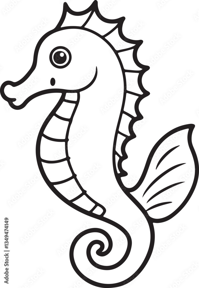 Fototapeta premium Coloring page featuring a seahorse vector illustration, intended for children's creative coloring projects