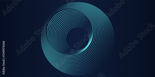 Round frame colorful blue green light isolated on dark background. Abstract circles lines pattern. Vector illustration concept for music, digital, modern science, Ai technology