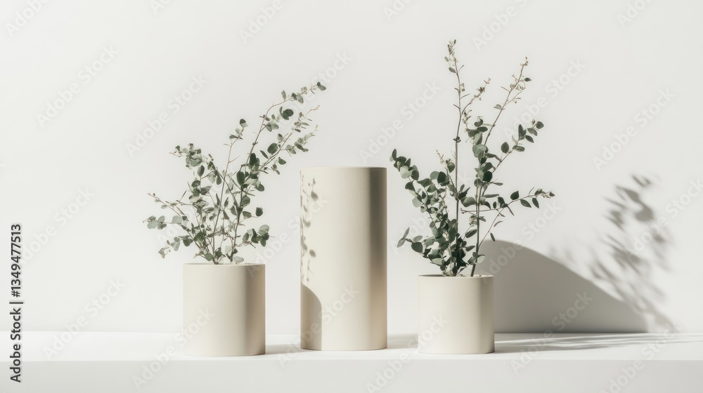 Fototapeta premium Minimalist vases with eucalyptus branches