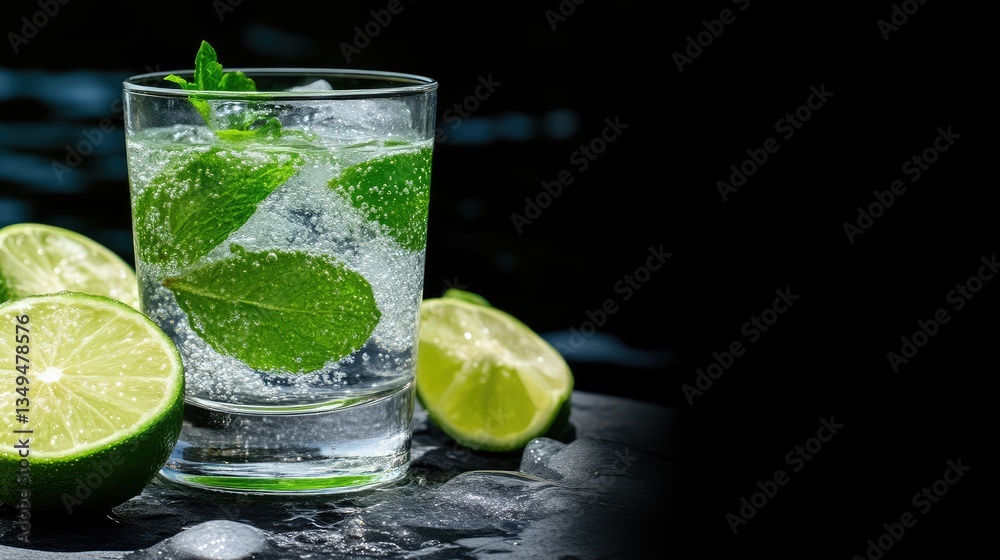 Fototapeta premium Refreshing summer drink with lime and mint