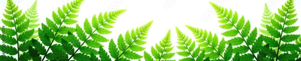 Lush green ferns isolated on white background, botanical, texture, leaves Lush green ferns isolated on white background, botanical, texture, leaves