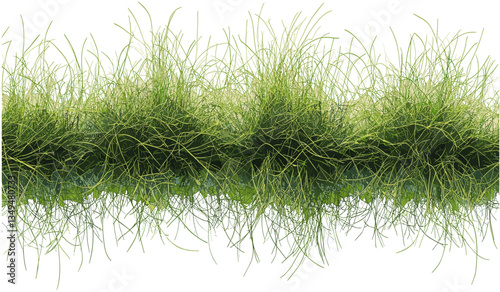 Long grass row top view vector, landscape perspective clipart, transparent background PNG, nature design, green grass, outdoor scene, natural elements, summer landscape