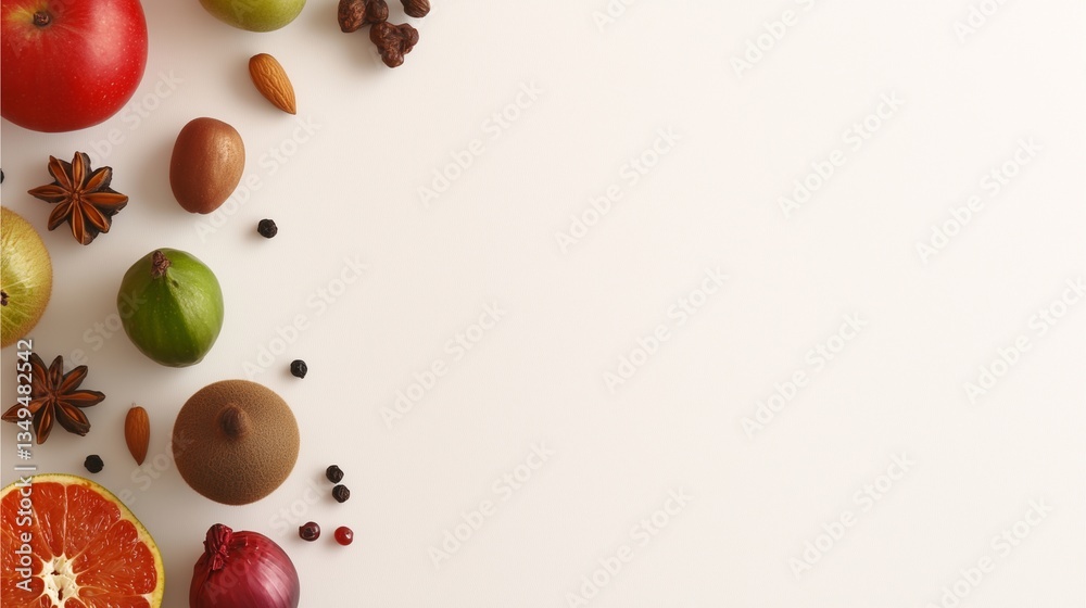 Fresh organic food background, minimal fruit and vegetable composition with white space, fresh organic food design