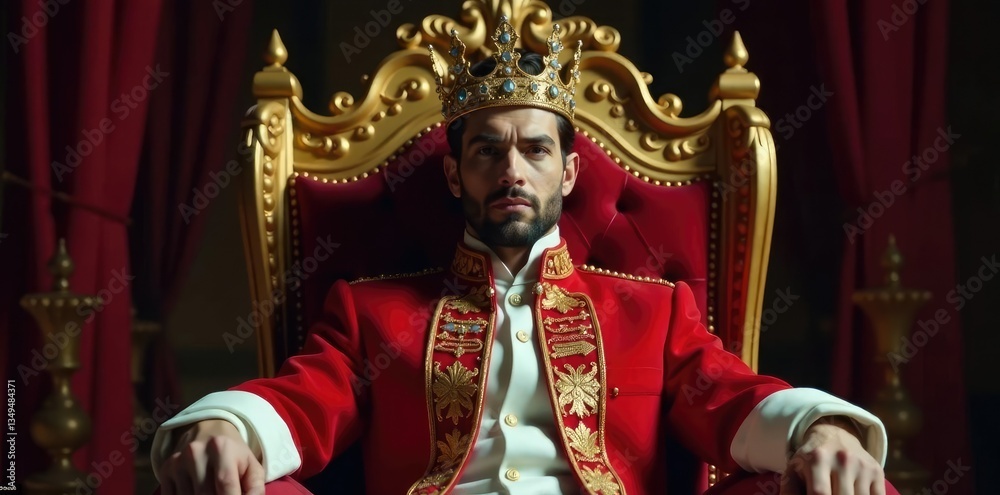Prince sits on a throne with a sparkling diamond crown, royalty, opulent, prince Prince sits on a throne with a sparkling diamond crown, royalty, opulent, prince