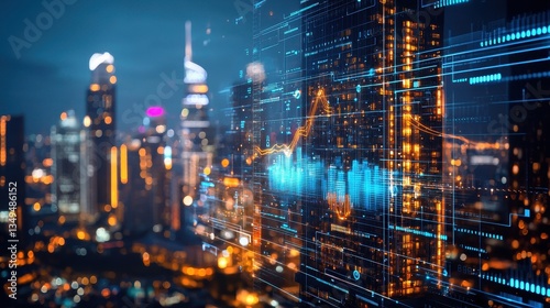 Wallpaper Mural Skyline Cityscape with Digital Graphs and Data Visualizations Torontodigital.ca