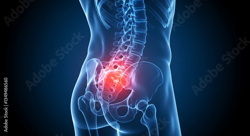 Lower Back Pain Illustration in Human Anatomy with Red Highlight photo