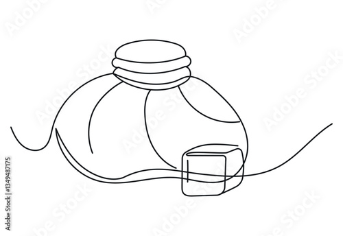 Ice pack for first aid continuous line. Ice cube vector illustration drawn in one line style