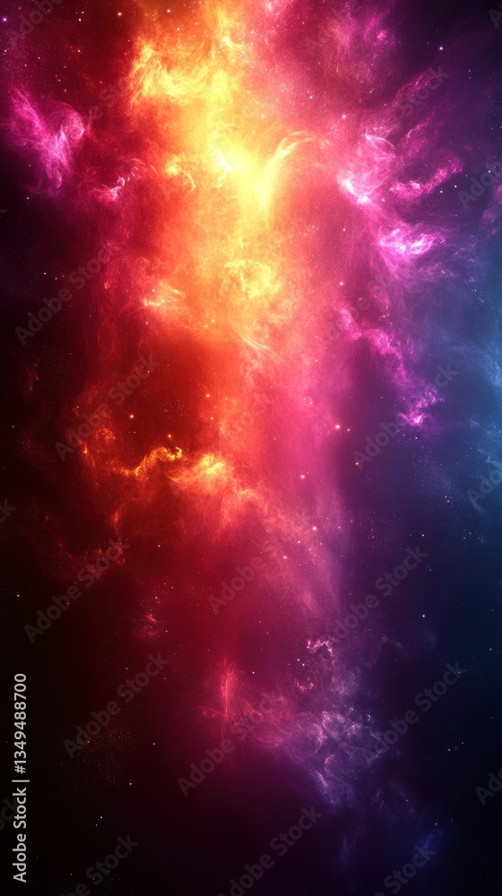Obraz premium Vibrant nebula swirls in cosmic hues. Red, pink, orange, and blue gases intermingle