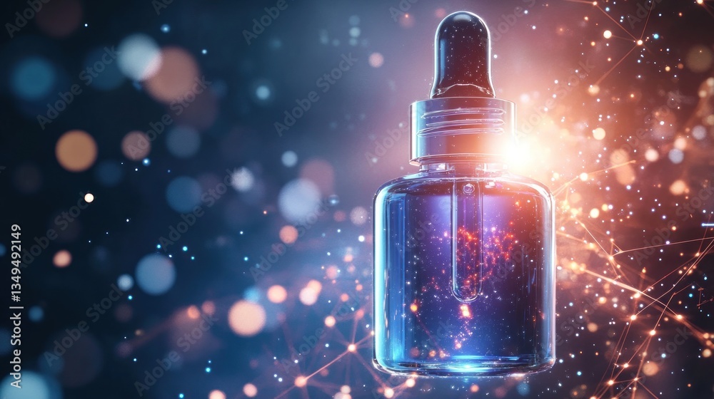 Ethereal Elixir: A captivating visualization of a serum bottle amidst cosmic particles Ethereal Elixir: A captivating visualization of a serum bottle amidst cosmic particles